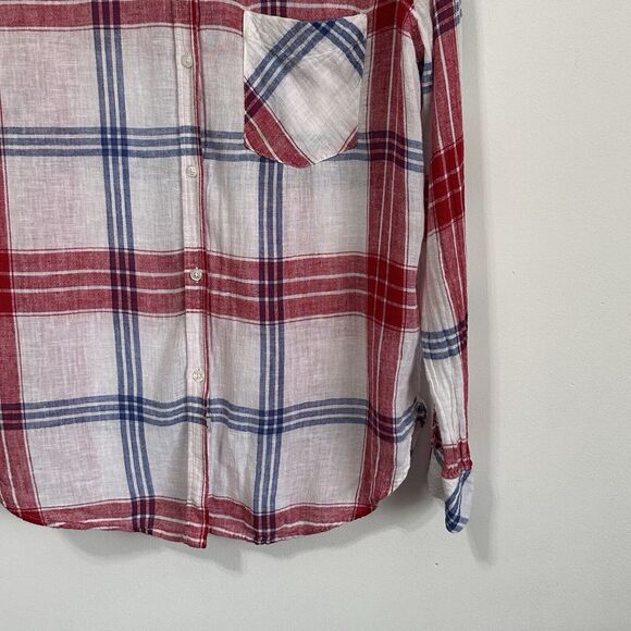 Rails Charli Boyfriend Blouse Top S Linen Blend Button Front Patriotic Casual - Picture 2 of 13